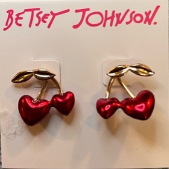 New Betsey Johnson Cherry Heart Drop Earrings - Picture 7 of 10